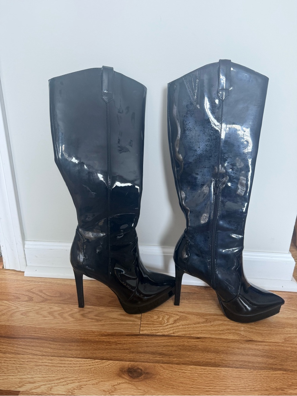 Thalia Sodi Black Patent Knee-High Platform Stiletto Boots